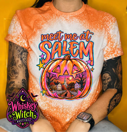 Salem Halloween Shirt, Hand Bleached Gildan Tee | Witchy Pumpkin Graphic, Spooky Season Fall Shirt, Multiple Colors