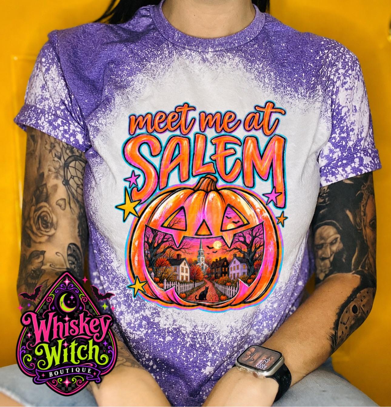Salem Halloween Shirt, Hand Bleached Gildan Tee | Witchy Pumpkin Graphic, Spooky Season Fall Shirt, Multiple Colors
