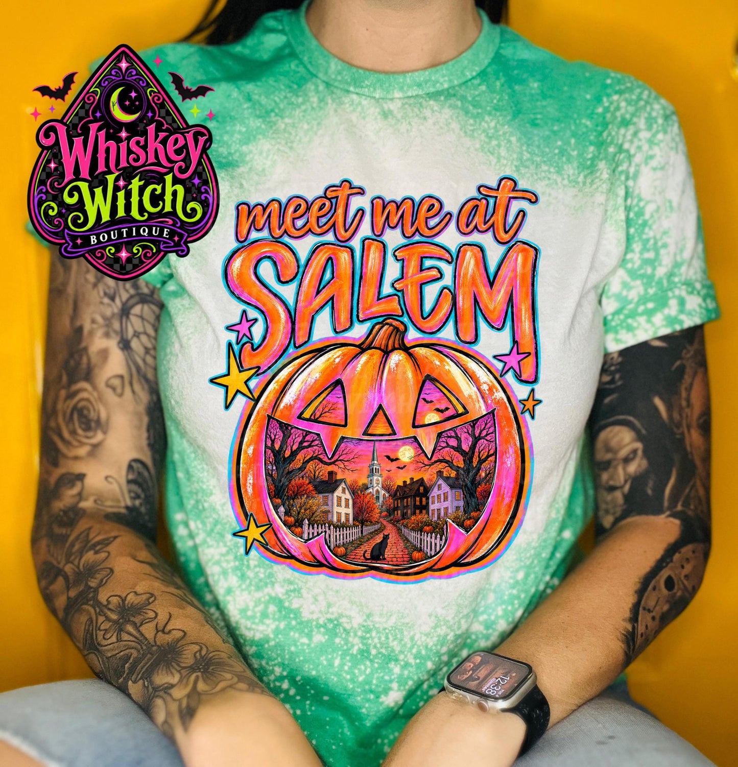 Salem Halloween Shirt, Hand Bleached Gildan Tee | Witchy Pumpkin Graphic, Spooky Season Fall Shirt, Multiple Colors