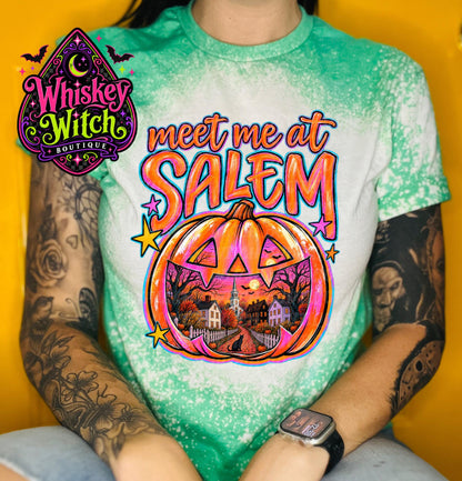 Salem Halloween Shirt, Hand Bleached Gildan Tee | Witchy Pumpkin Graphic, Spooky Season Fall Shirt, Multiple Colors