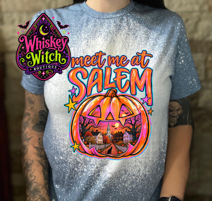Salem Halloween Shirt, Hand Bleached Gildan Tee | Witchy Pumpkin Graphic, Spooky Season Fall Shirt, Multiple Colors