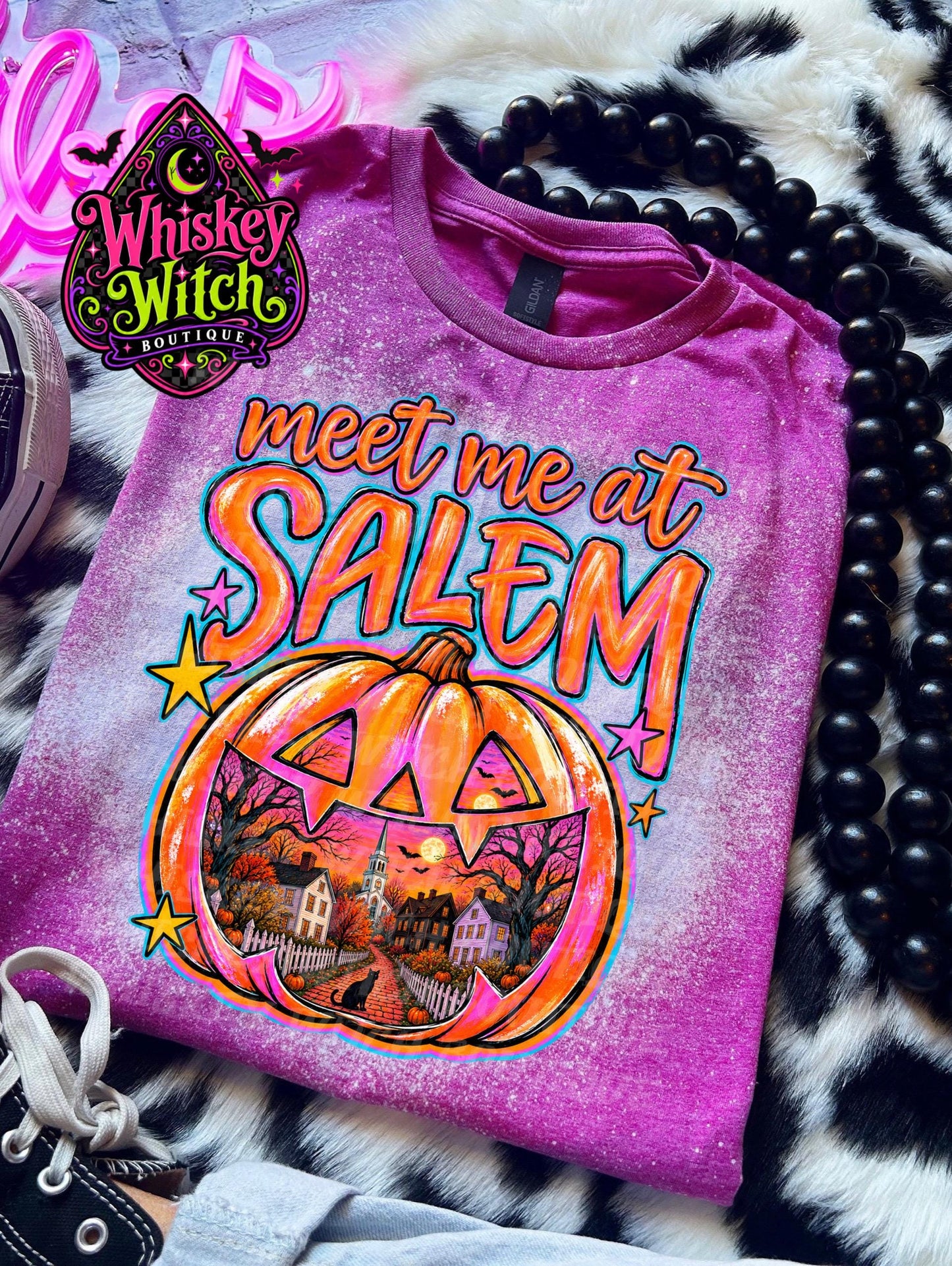 Salem Halloween Shirt, Hand Bleached Gildan Tee | Witchy Pumpkin Graphic, Spooky Season Fall Shirt, Multiple Colors