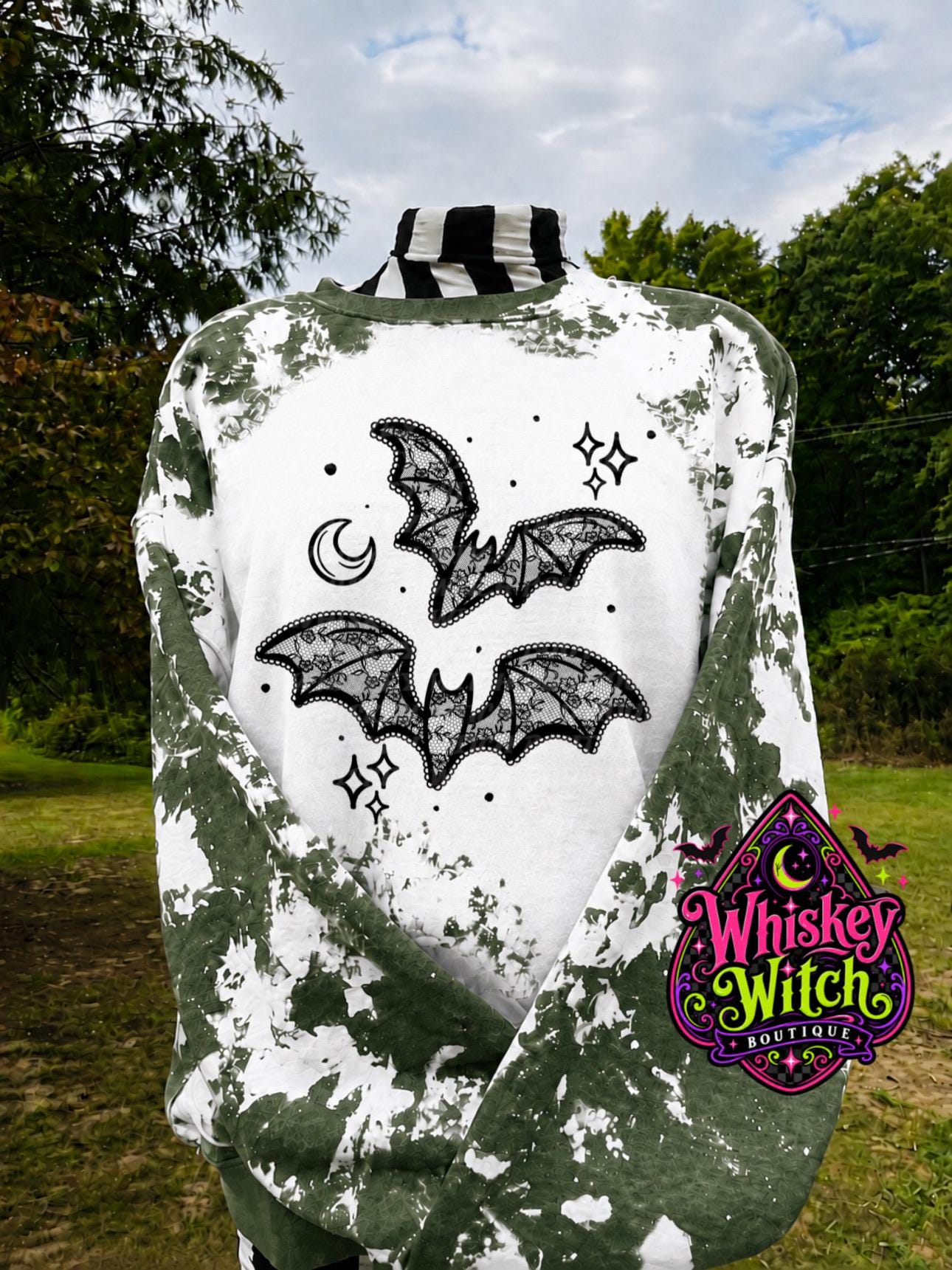 Lace Bat Sweatshirt, Bleached Halloween Crewneck | Gothic Floral Bat Graphic