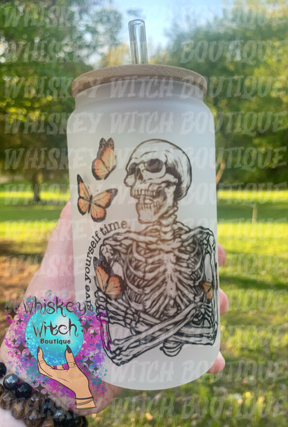 Give Yourself Time Motivational Iced Coffee Glass